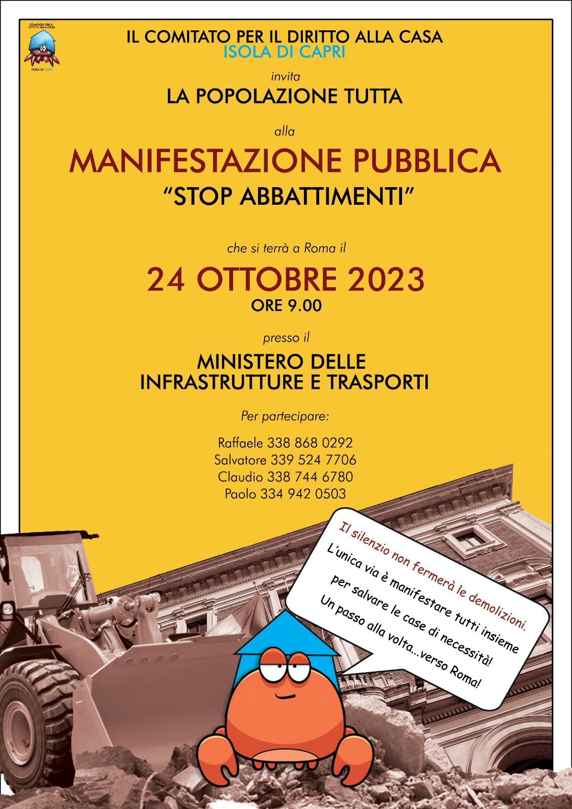 Stop abbattimenti, manifestazione a Roma: si mobilita il comitato per il diritto alla casa dell’isola di Capri