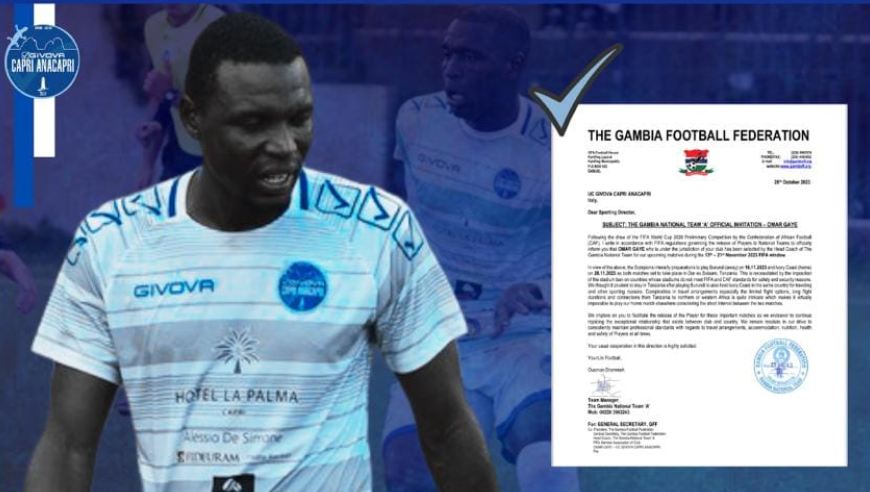 Calcio: qualificazioni ai mondiali, il gambiano Gaye del Capri Anacapri convocato in nazionale