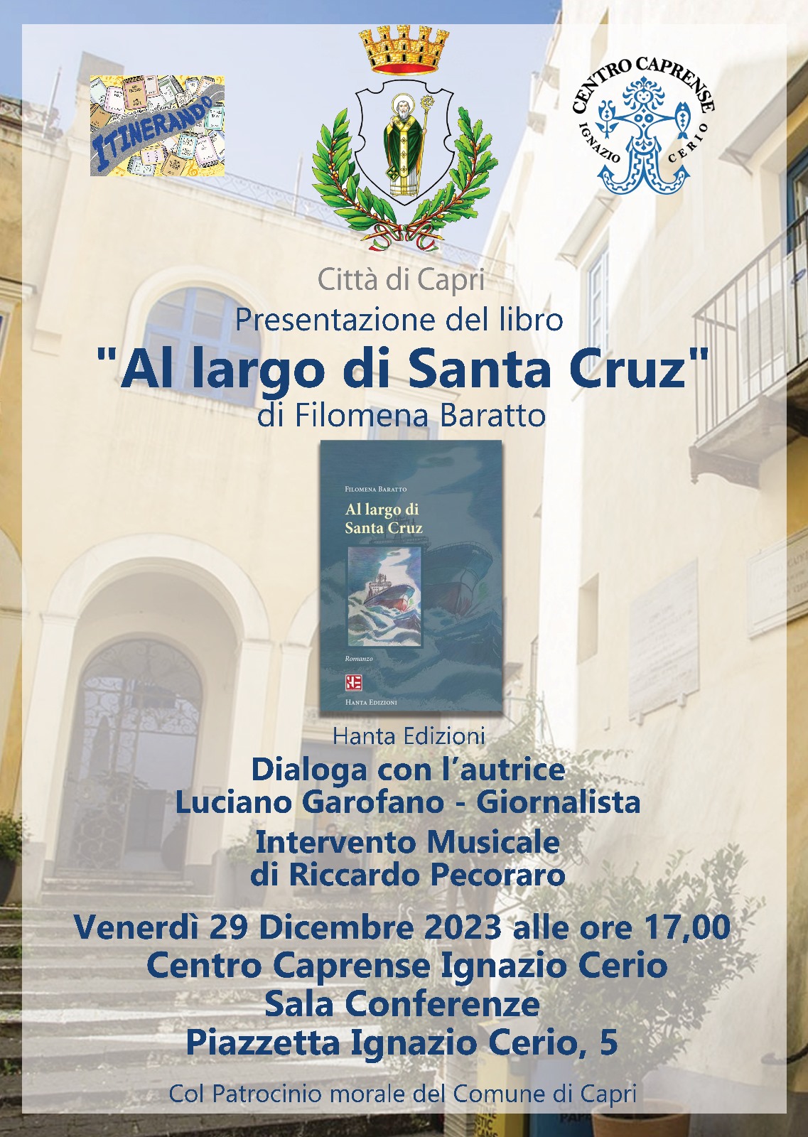 Al Centro Caprense la presentazione del libro “Al largo di Santa Cruz”, Hanta Edizioni, di Filomena Baratto