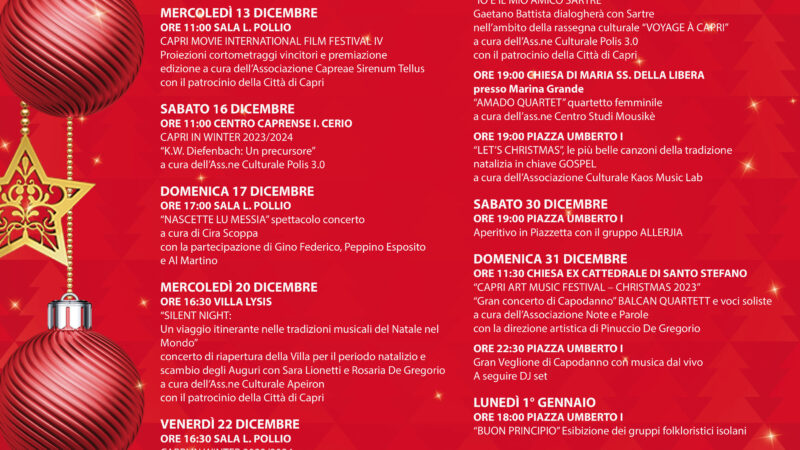 Festività natalizie e di fine anno a Capri: ecco il programma CapriXmas