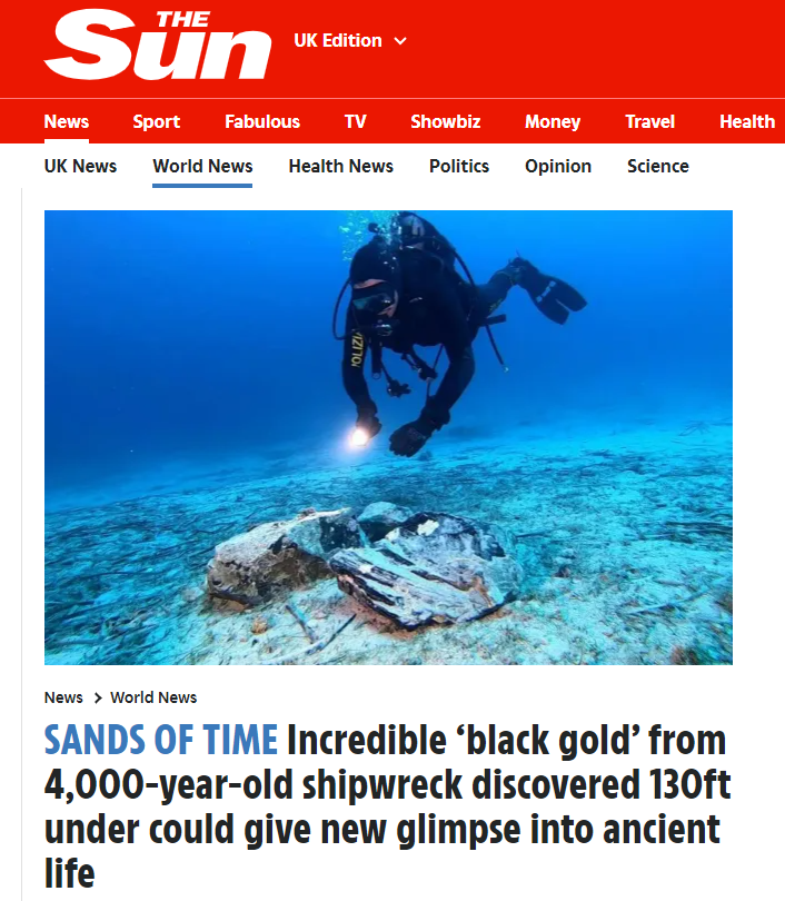 La notizia del ritrovamento del carico di ossidiana nel mare di Capri anche sul tabloid britannico “The Sun”