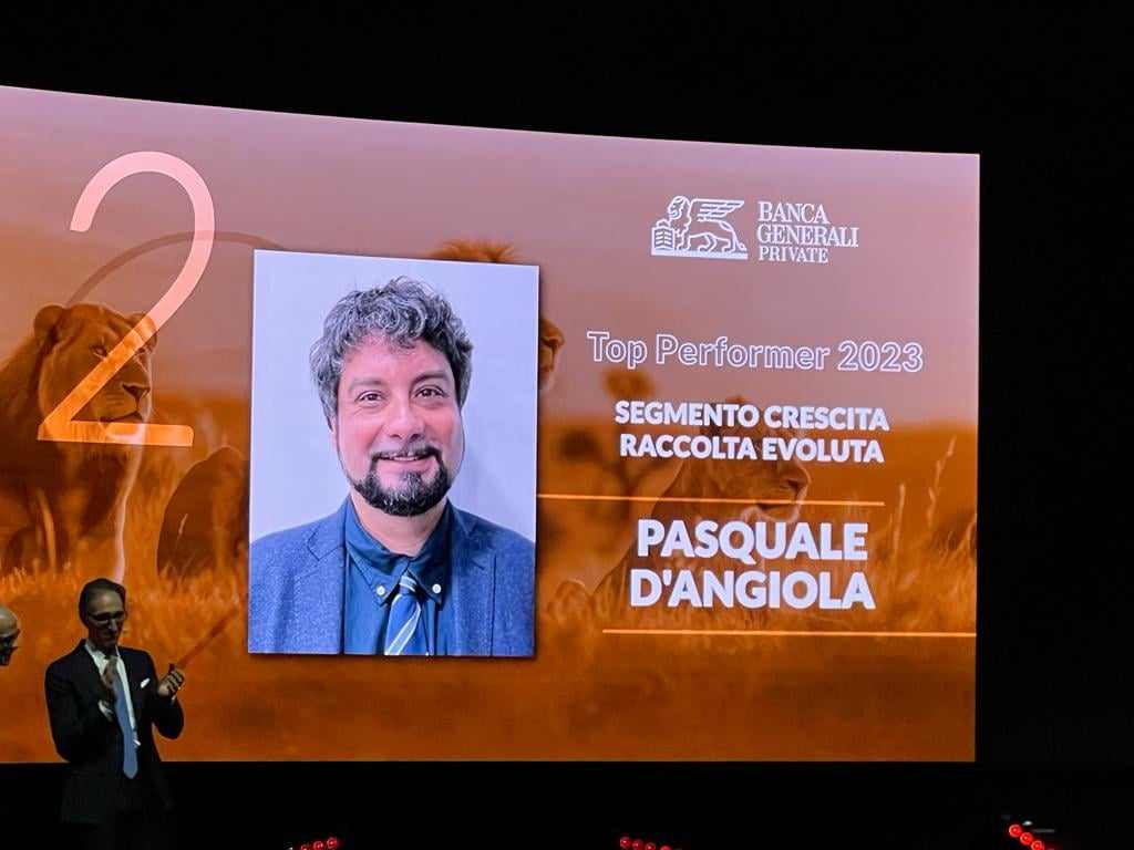 Banca Generali Private, Pasquale D’Angiola premiato a Roma quale secondo “top performer” italiano