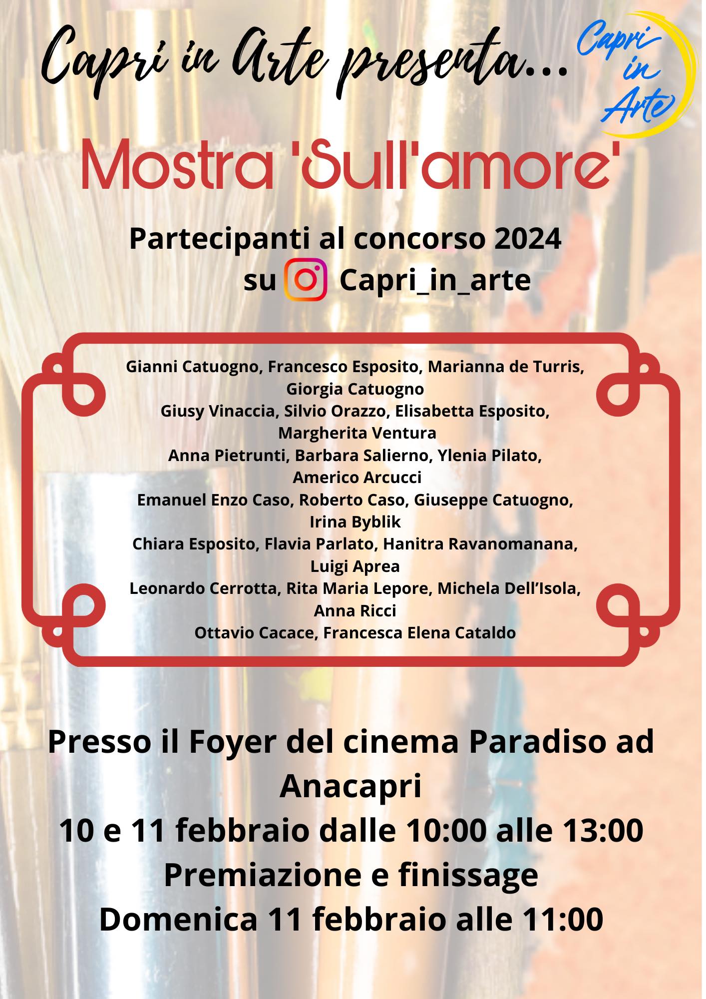 Sabato e domenica ad Anacapri la mostra e le premiazioni delle opere del concorso “Sull’amore” promosso da “Capri in Arte”