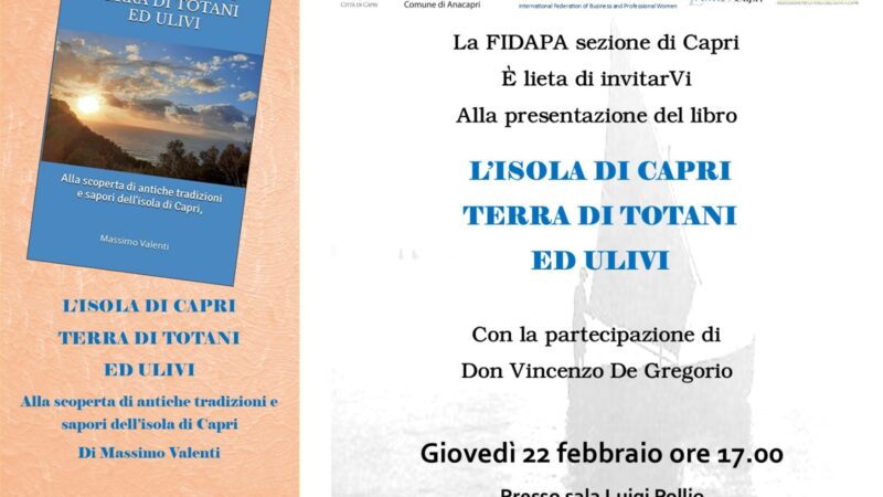 Iniziativa della Fidapa: presentazione del libro di Massimo Valenti “L’isola di Capri terra di totani ed ulivi”