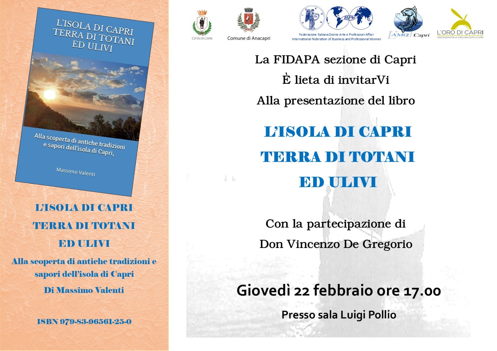 Iniziativa della Fidapa: presentazione del libro di Massimo Valenti “L’isola di Capri terra di totani ed ulivi”