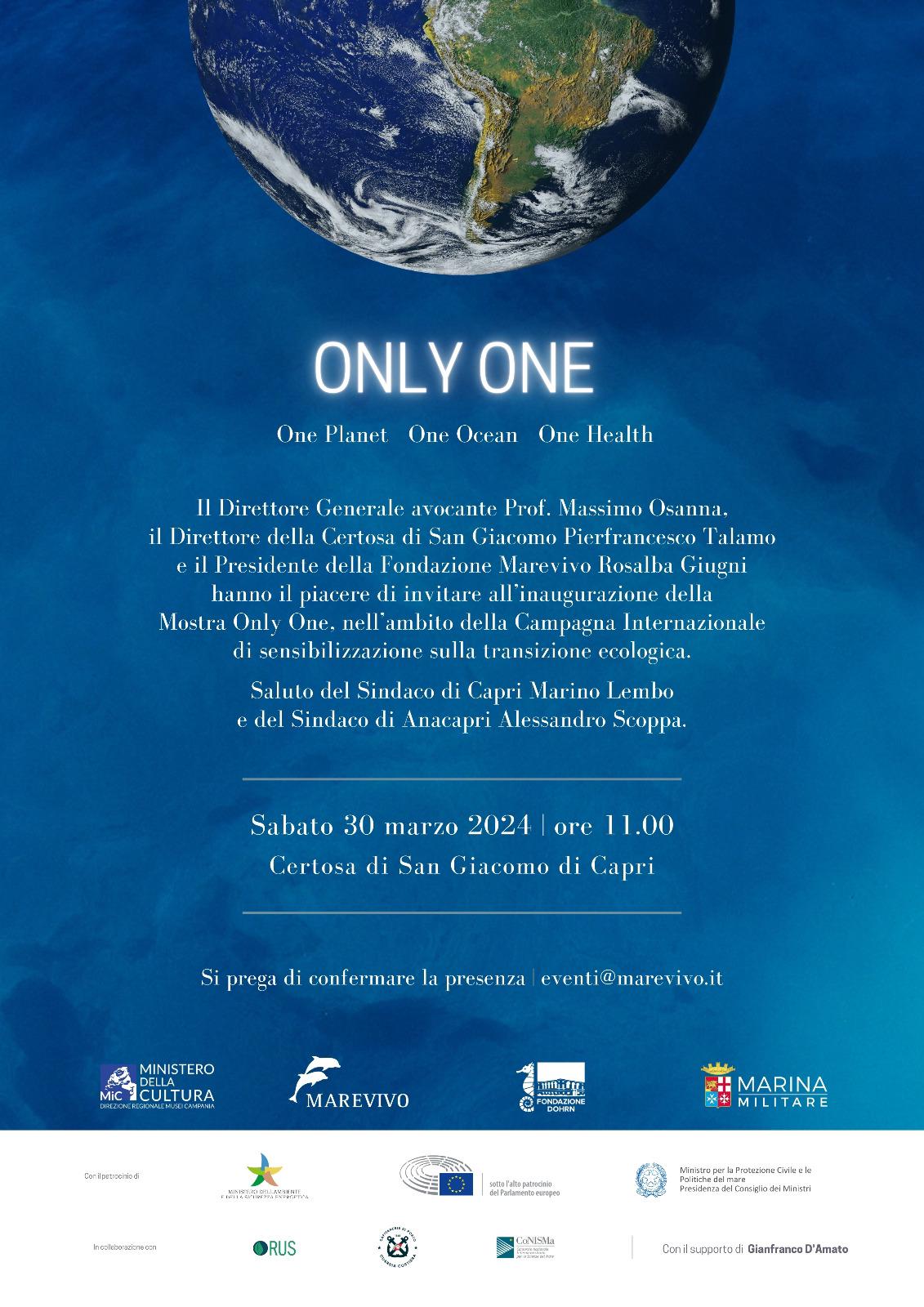 Sbarca alla Certosa di Capri la mostra “Only One, one planet, one ocean, one health”