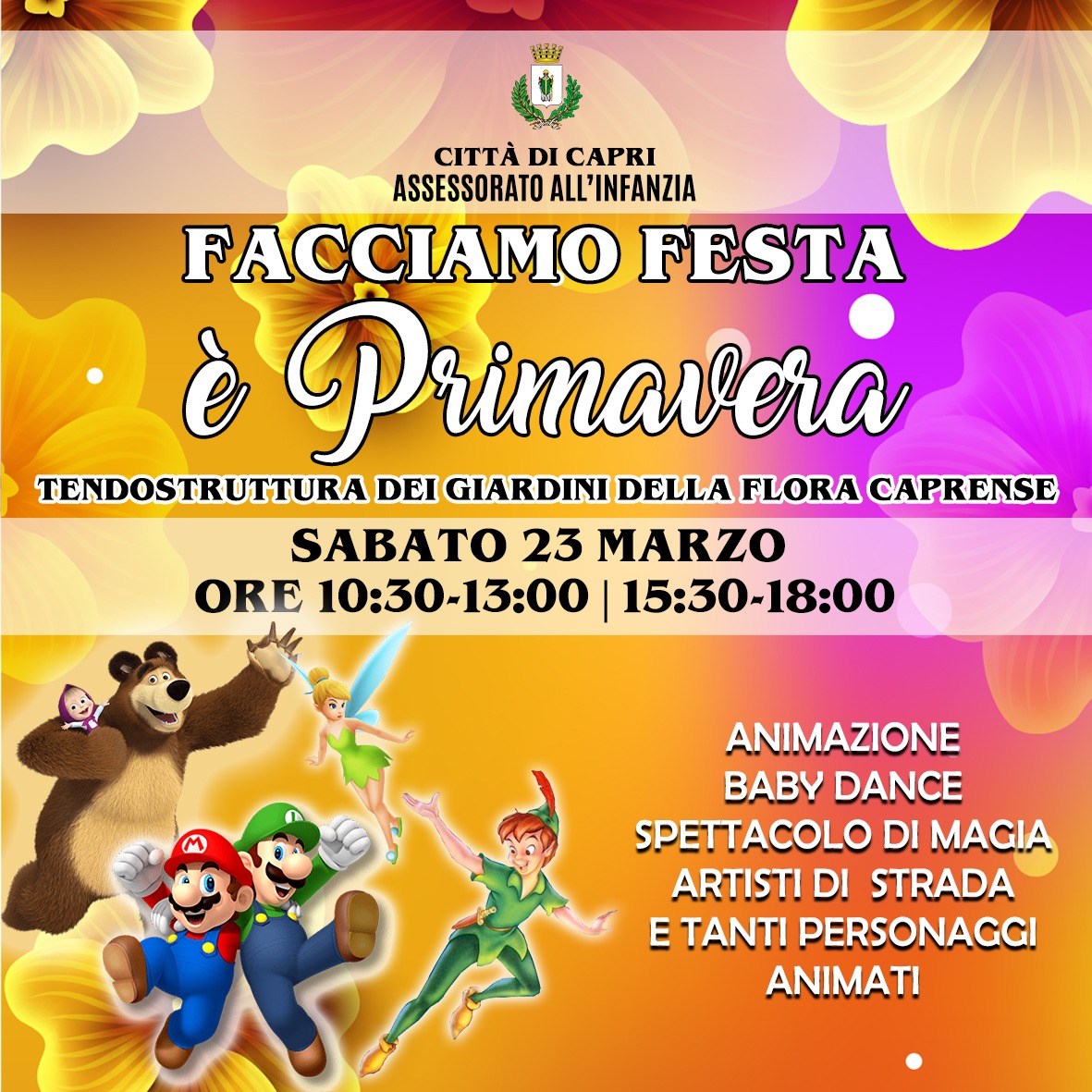 Festa della primavera con animazione, baby dance e artisti di strada ai giardini della flora caprense