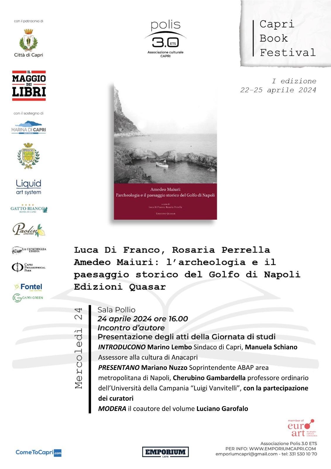 “Capri Book Festival”, presentazione degli atti della giornata di studi “Amedeo Maiuri: l’archeologia e il paesaggio storico del Golfo di Napoli”