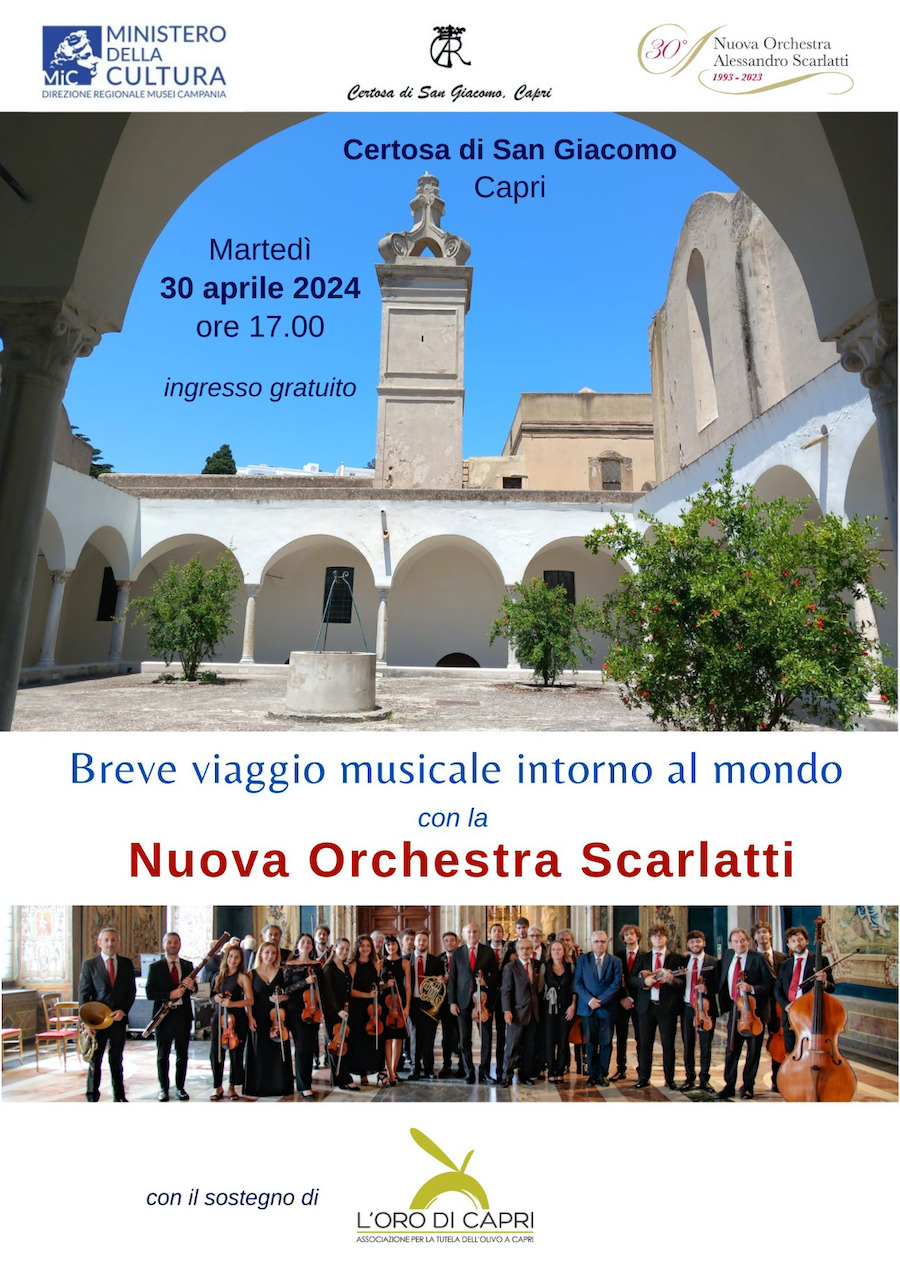 “Breve viaggio musicale intorno al mondo”, alla Certosa di Capri il concerto della Nuova Orchestra Scarlatti