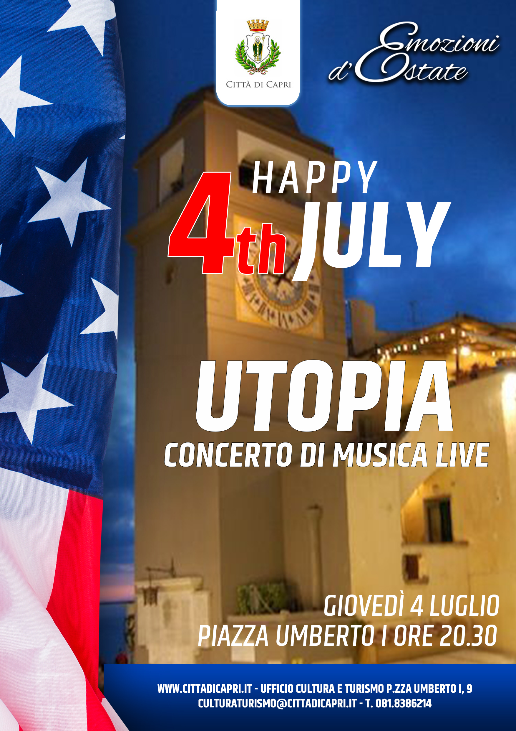 Giorno dell’Indipendenza americana: gli Utopia live nella Piazzetta di Capri in occasione della ricorrenza del 4 luglio