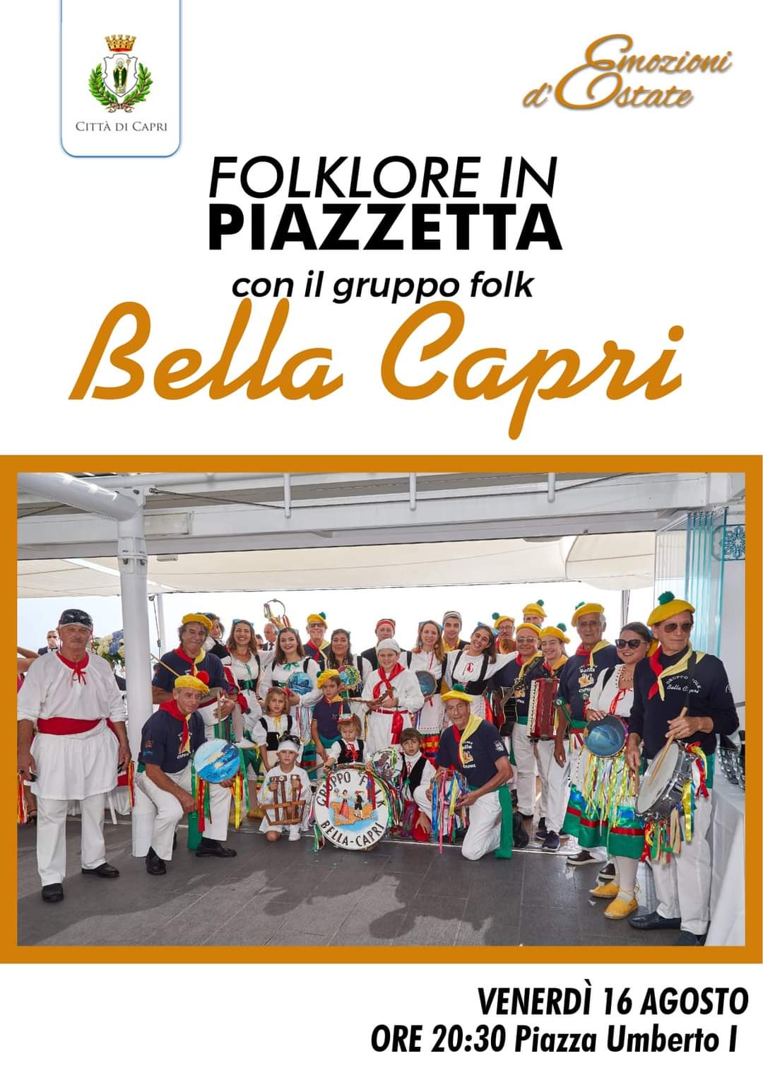 Folklore in Piazzetta: per la rassegna “Emozioni d’estate” l’esibizione del gruppo Bella Capri