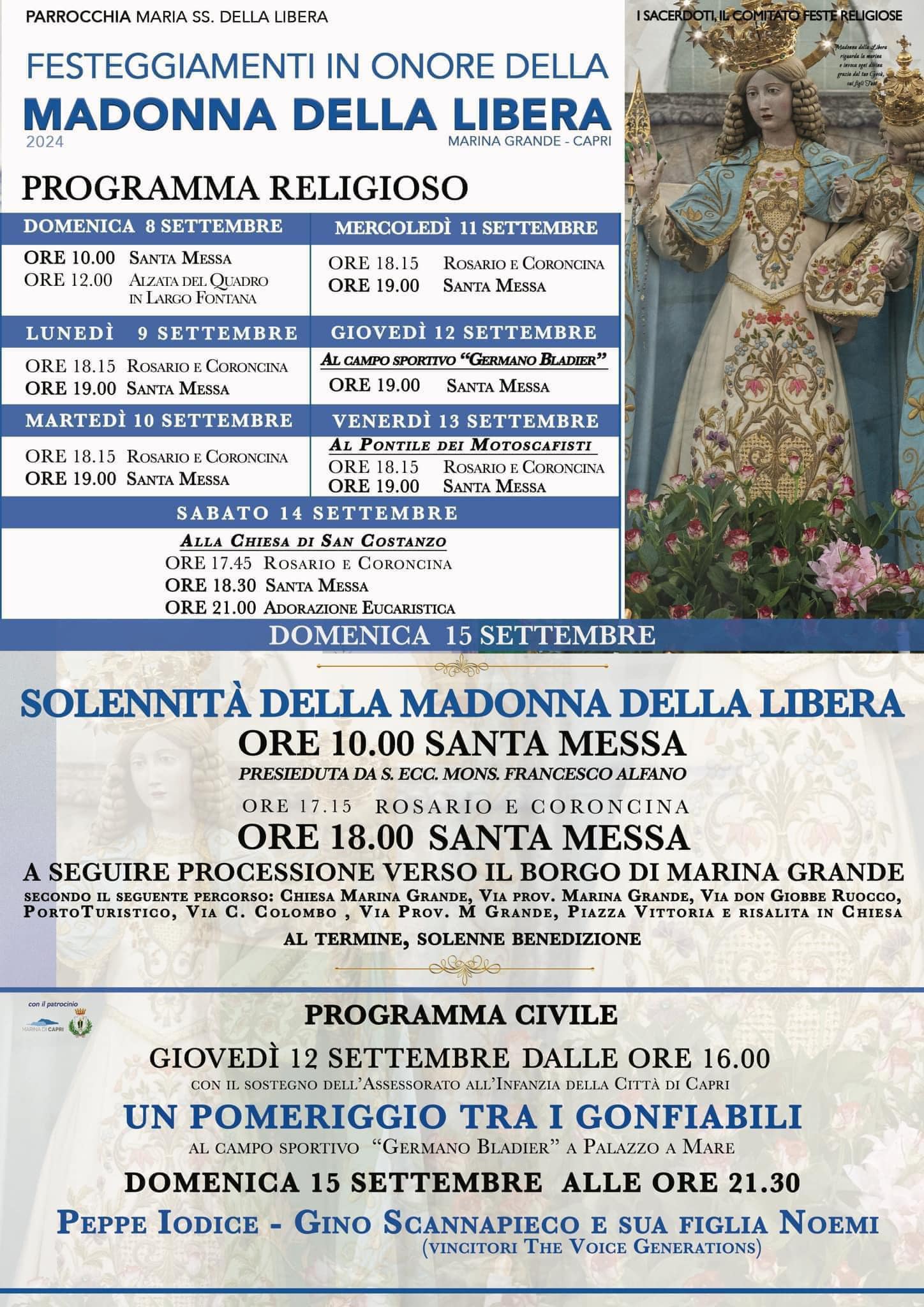 Festeggiamenti in onore della Madonna della Libera: il programma religioso e civile