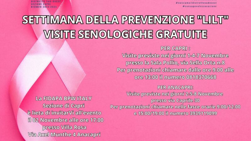 L’isola si tinge di rosa nella “Settimana della prevenzione”: visite senologiche gratuite a Capri e ad Anacapri