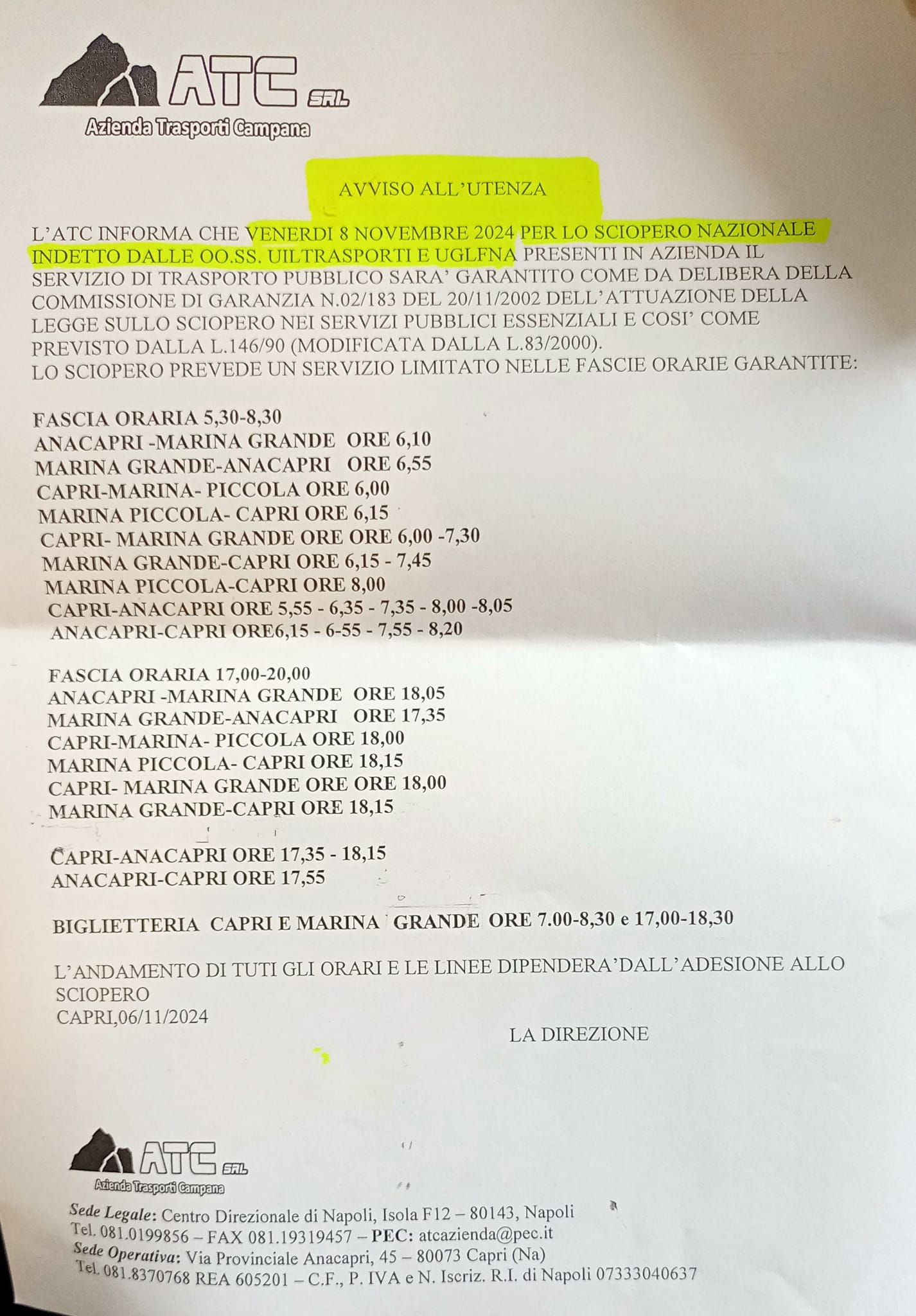 Sciopero nei trasporti l’8 novembre: ecco le corse assicurate dall’Atc sull’isola in caso di adesione del personale