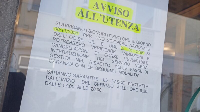 Sciopero nazionale dei trasporti: l’avviso affisso a Capri alle biglietterie Atc