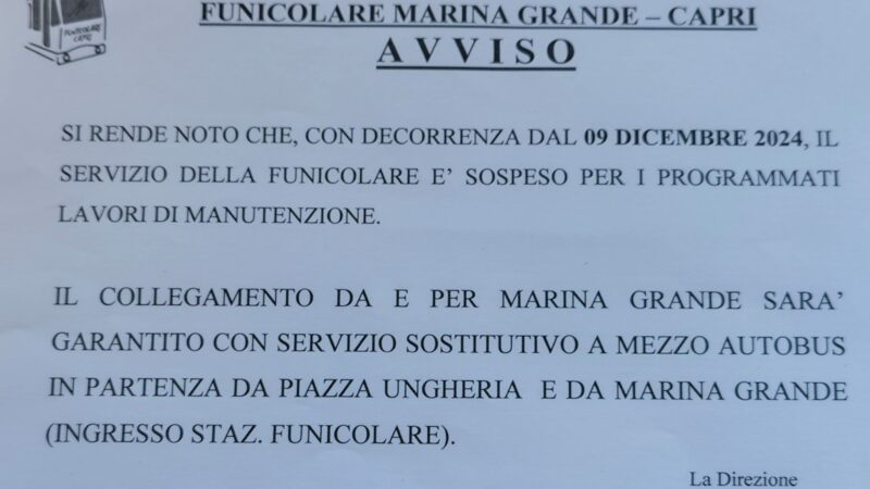 La funicolare di Capri già chiude per manutenzione