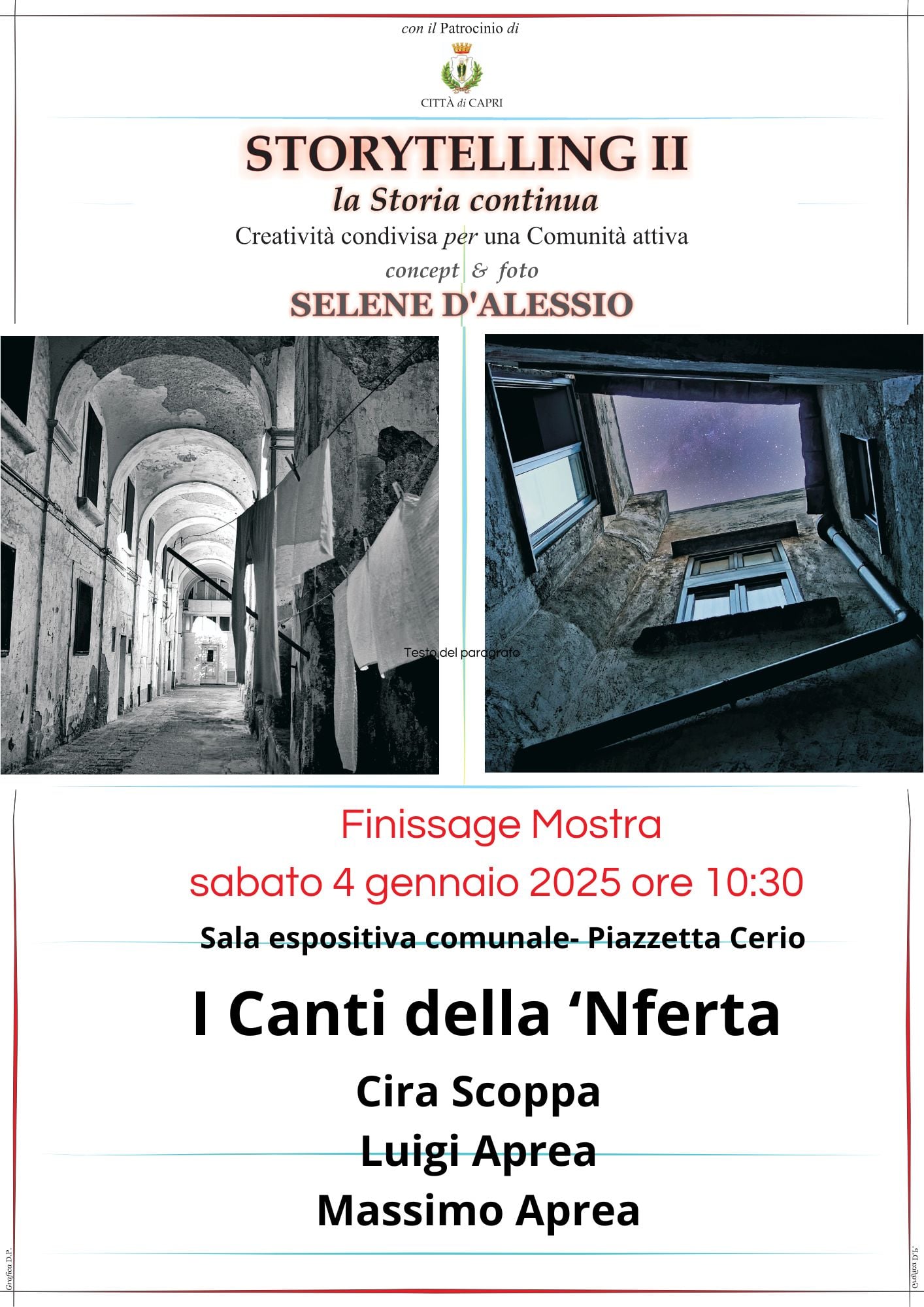 Finissage della mostra Storytelling II con i canti della ‘Nferta