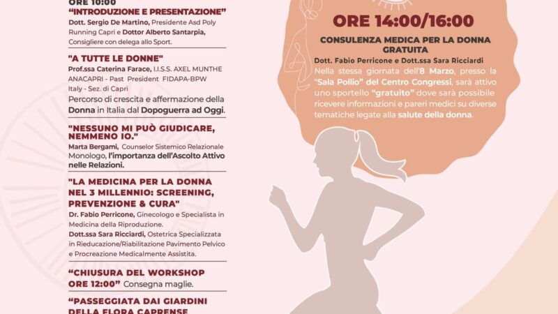 “Capri in Rosa”, l’8 marzo un’intera giornata dedicata alla donna e allo sport tra workshop, attività fisica e salute