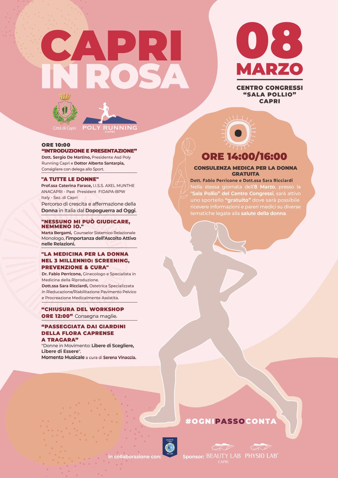 “Capri in Rosa”, l’8 marzo un’intera giornata dedicata alla donna e allo sport tra workshop, attività fisica e salute