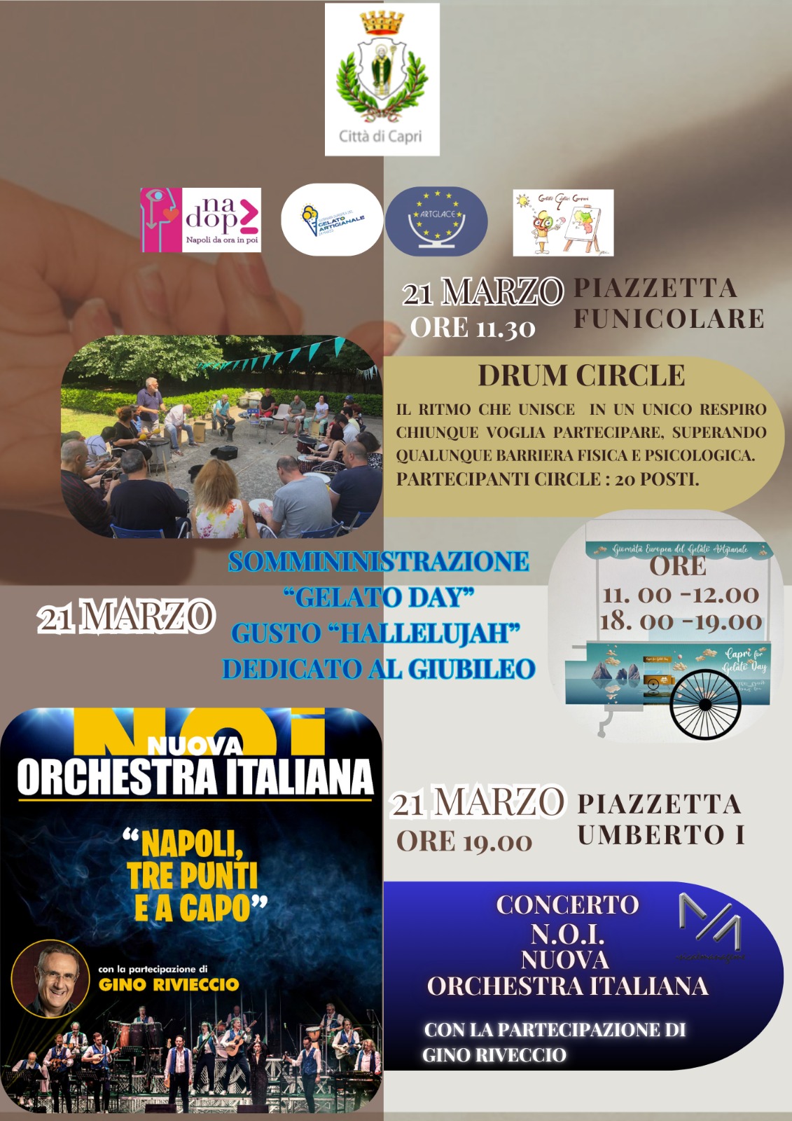 A Capri degustazione di “Hallelujah” il gelato dell’anno creato in occasione del giubileo, spettacolo con il Drum Circle e la Nuova Orchestra Italiana