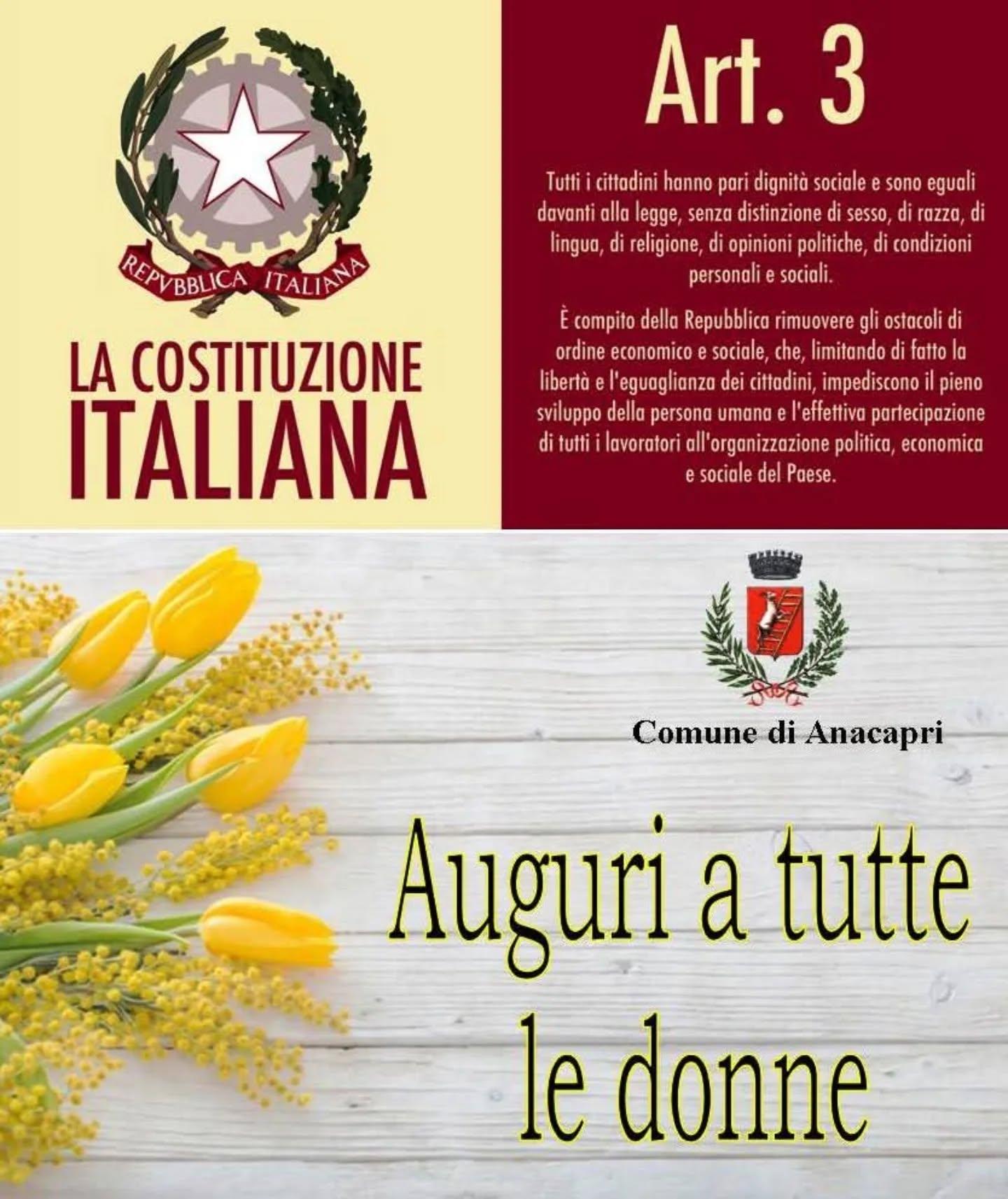 8 marzo, il Comune di Anacapri: “Parità di genere è uno dei pilastri della Repubblica italiana e va difesa ogni giorno”